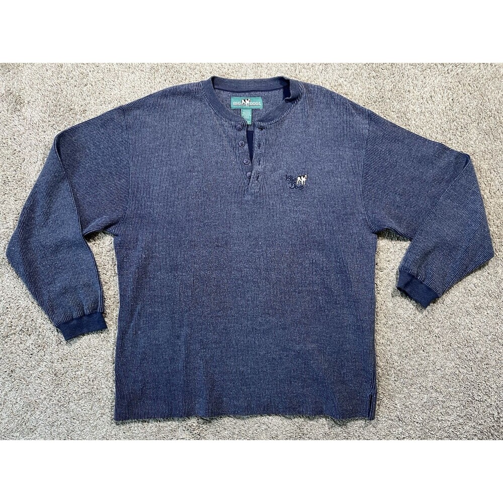 Big Dogs Men’s 1X Navy Blue Long Sleeve Henley Shirt